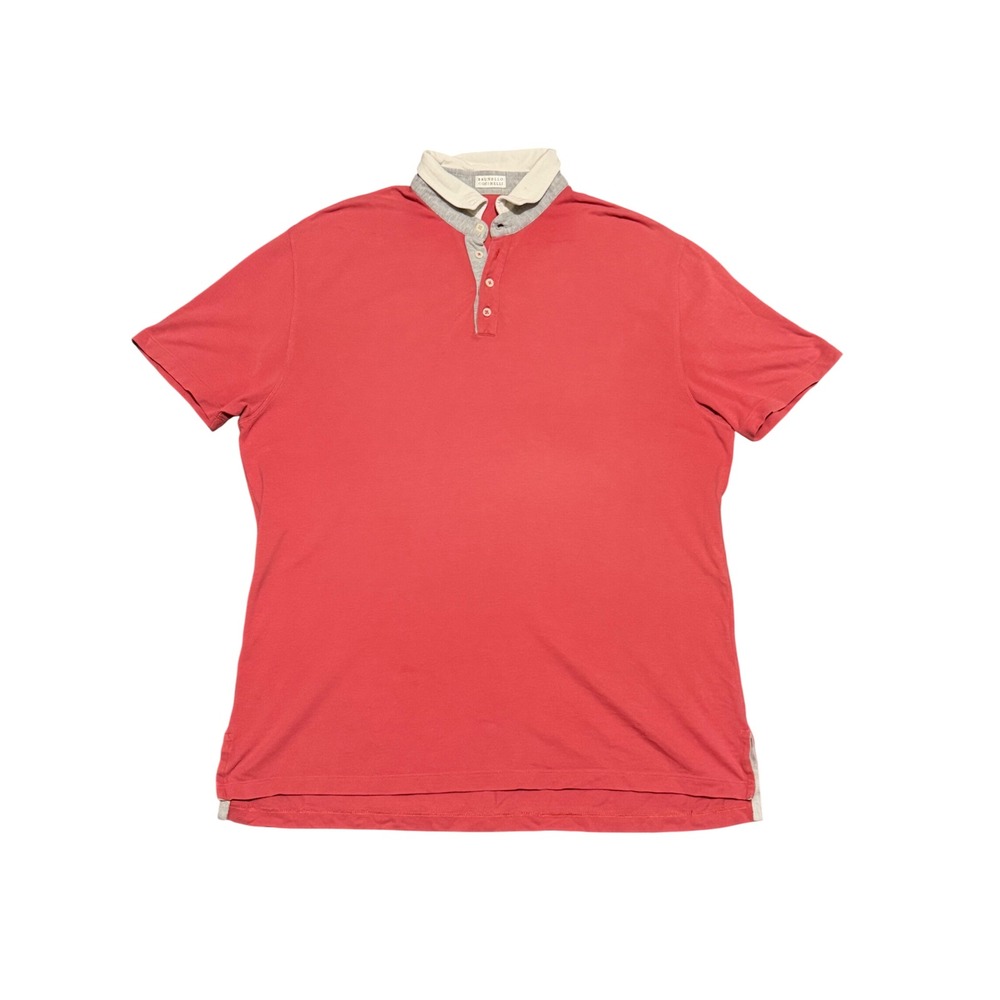 Brunello Cucinelli Mens Salmon Red Double Collar Cotton Pique Polo Shirt XL